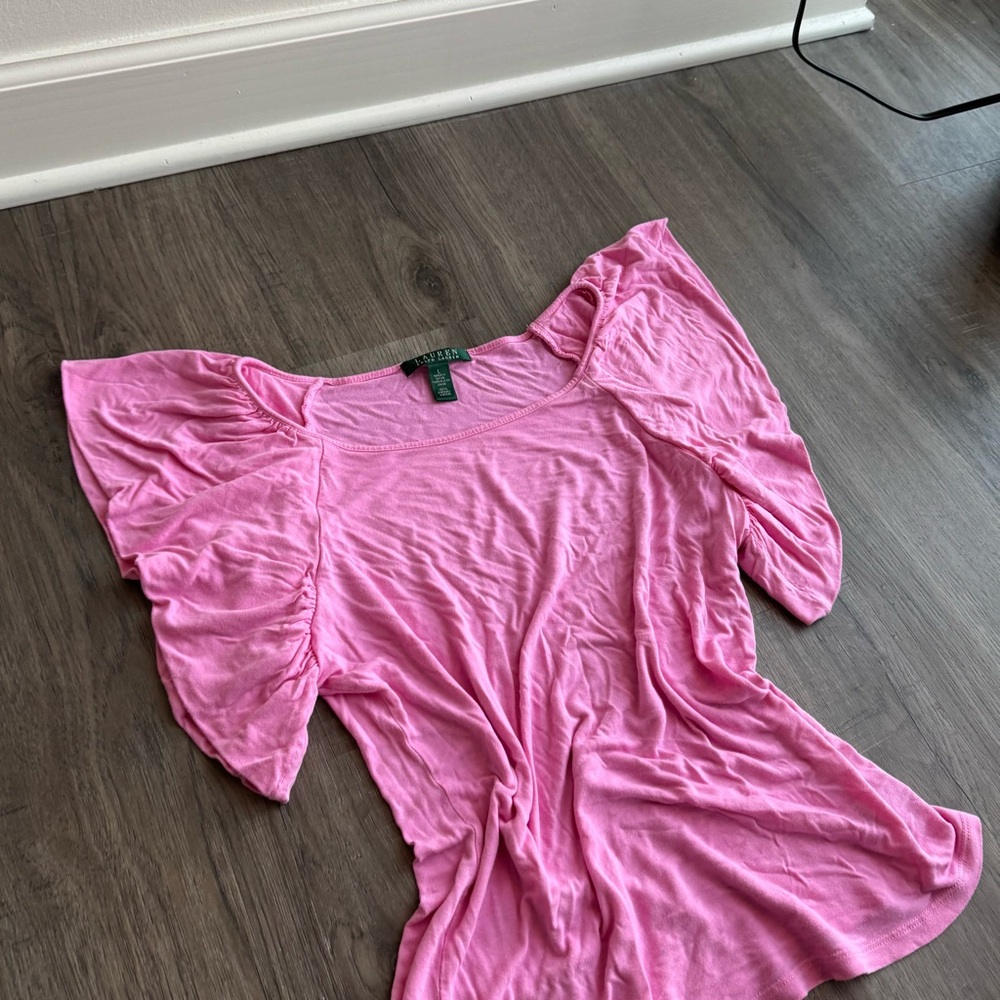 Ralph Lauren Pink Flutter Sleeve Short Sleeve Top